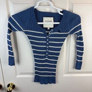 Y2K Abercrombie & Fitch Ribbed Striped Henley Top Blue White
